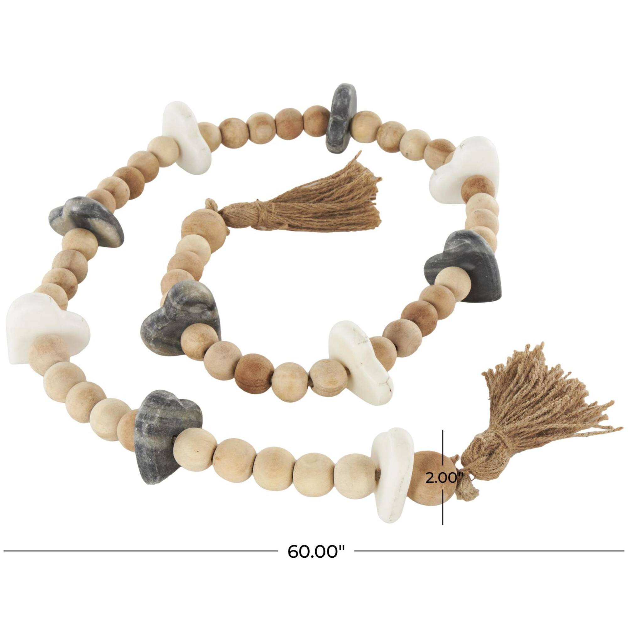 5ft. Light Brown Wood & Marble Heart Garland with Tassel